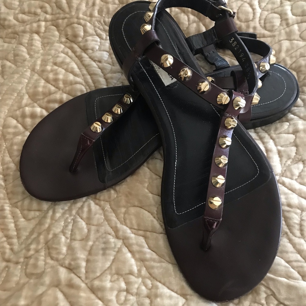 Balenciaga Studded Leather T-strap Sandals